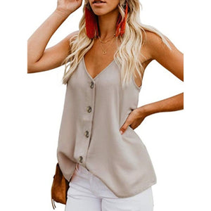 Womens Summer Sexy Casual V-Neck Sleeveless Button Camisole 2019 Tank Tops Sleeveless shirt blouse Plus size code S-3XL