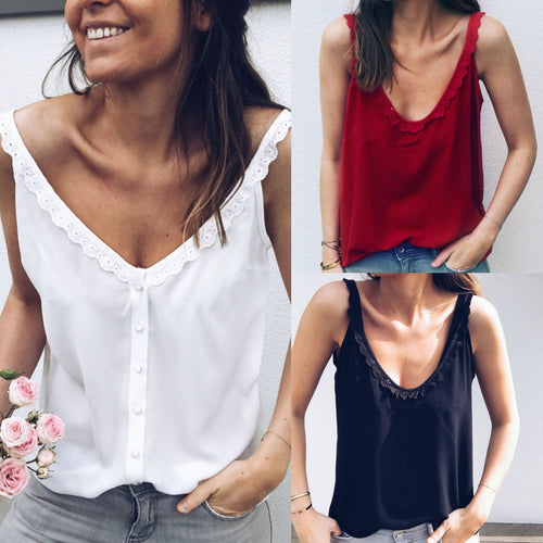 ROPALIA Women Both before and after wear v-neck Lace Vest Girls Beach Strap Top Sleeveless Shirt Tank To