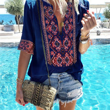 Load image into Gallery viewer, Women Vogue Retro Print T shirt 2019 Womens Print Top Summer Five-point sleeve  Loose Sexy Fashion Tee Cotton T shirts Ladies