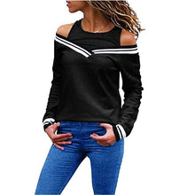 Load image into Gallery viewer, 2019 Women Long Sleeve off shoulder Casual T shirts  Ladies O-Neck Backless T-shirt Fake two pieces Striped Summer Top Jumper