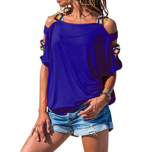 Women Summer T shirts 2019 Casual T-shirt Sexy Off Shoulder Tops Hollow Short Sleeve Solid One word led Lady Loose Tops Tees