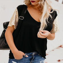 Load image into Gallery viewer, plus size Harajuku 2019 Summer T Shirt Women New Arrivals Fashion Sequins splicing T-shirt Woman Tee Tops Casual Female T-shirts