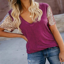 Load image into Gallery viewer, plus size Harajuku 2019 Summer T Shirt Women New Arrivals Fashion Sequins splicing T-shirt Woman Tee Tops Casual Female T-shirts