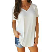 Load image into Gallery viewer, 2019 Summer T Shirt Women Thin Tops Tee Shirt Long section Short Sleeve V-Neck Tee Loose Leisure T-Shirt Women Plus Size S-5XL