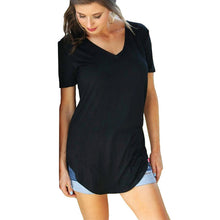 Load image into Gallery viewer, 2019 Summer T Shirt Women Thin Tops Tee Shirt Long section Short Sleeve V-Neck Tee Loose Leisure T-Shirt Women Plus Size S-5XL