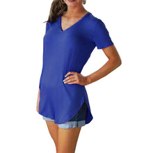 Load image into Gallery viewer, 2019 Summer T Shirt Women Thin Tops Tee Shirt Long section Short Sleeve V-Neck Tee Loose Leisure T-Shirt Women Plus Size S-5XL