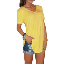 Load image into Gallery viewer, 2019 Summer T Shirt Women Thin Tops Tee Shirt Long section Short Sleeve V-Neck Tee Loose Leisure T-Shirt Women Plus Size S-5XL