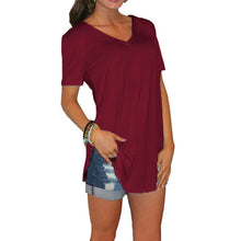 Load image into Gallery viewer, 2019 Summer T Shirt Women Thin Tops Tee Shirt Long section Short Sleeve V-Neck Tee Loose Leisure T-Shirt Women Plus Size S-5XL