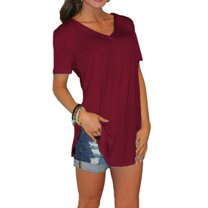 2019 Summer T Shirt Women Thin Tops Tee Shirt Long section Short Sleeve V-Neck Tee Loose Leisure T-Shirt Women Plus Size S-5XL