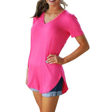 Load image into Gallery viewer, 2019 Summer T Shirt Women Thin Tops Tee Shirt Long section Short Sleeve V-Neck Tee Loose Leisure T-Shirt Women Plus Size S-5XL